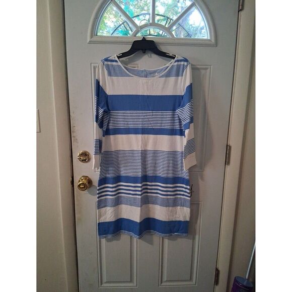 Lily Pulitzer Dress Striped Blue & White Large Long Sleeve - Picture 2 of 7